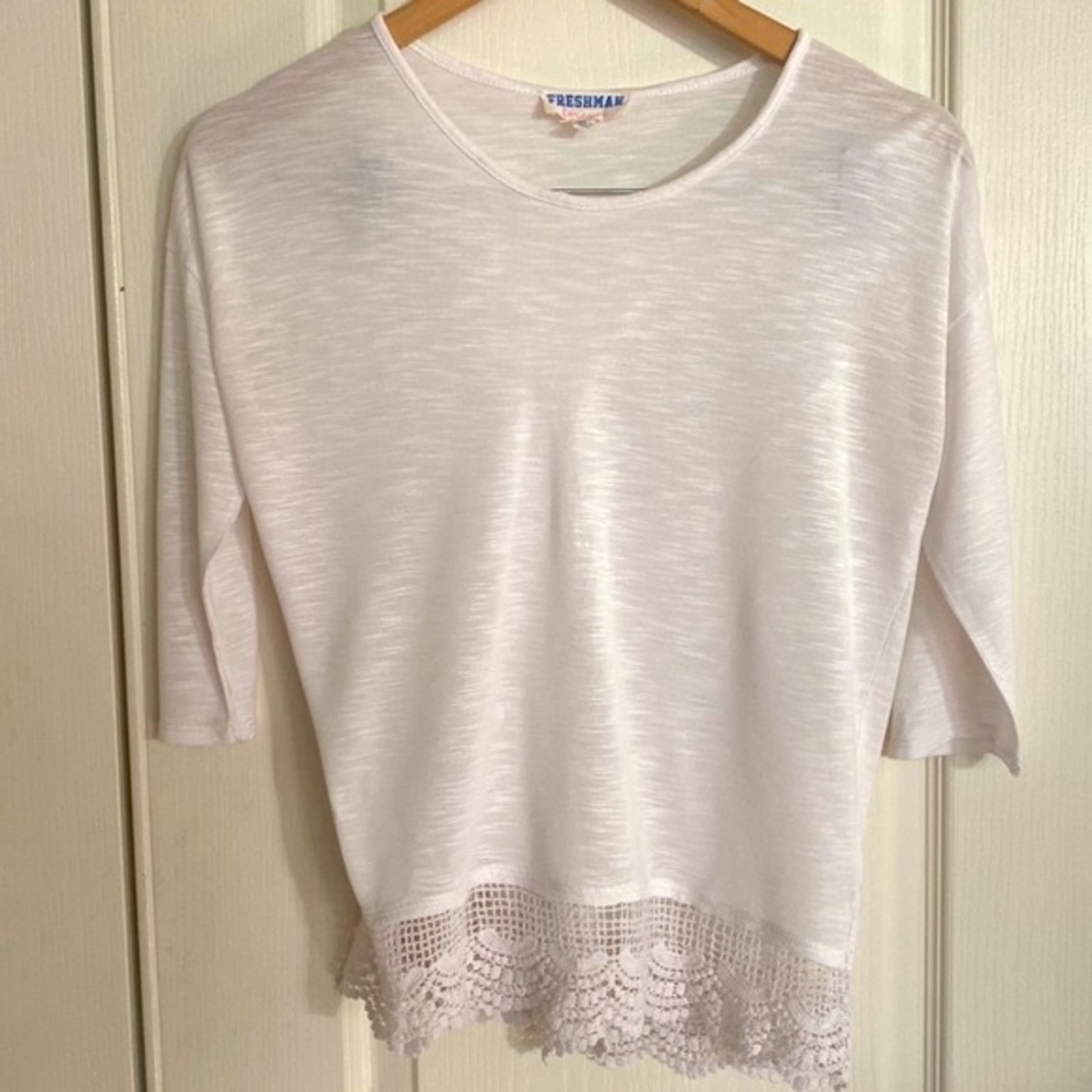 Freshman Forever Girl’s Droptail 3/4 Sleeve Top with Lace Bottom